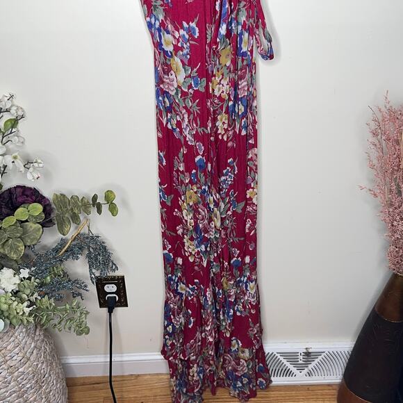 AUGUSTE THE LABEL Beach House Frill Floral Maxi Wrap Dress Red Berry {F40} - Picture 3 of 9